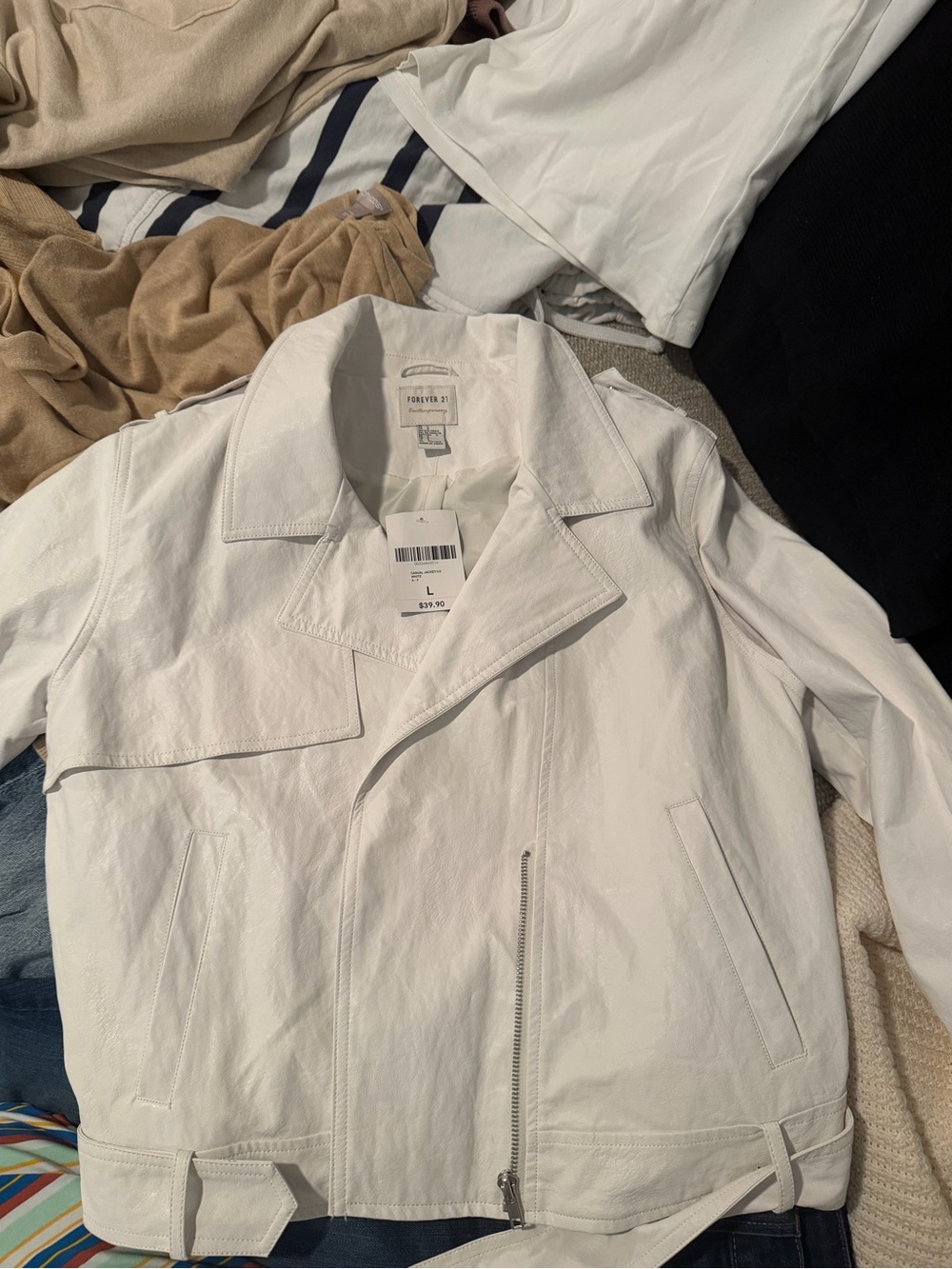 NWT Forever 21 White Asymmetric Moto Leather Jacket